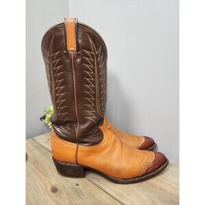 Vintage Tony Lama Cowboy Boots 6243 Lizard Skin Toe Wing Tip Size 10 D